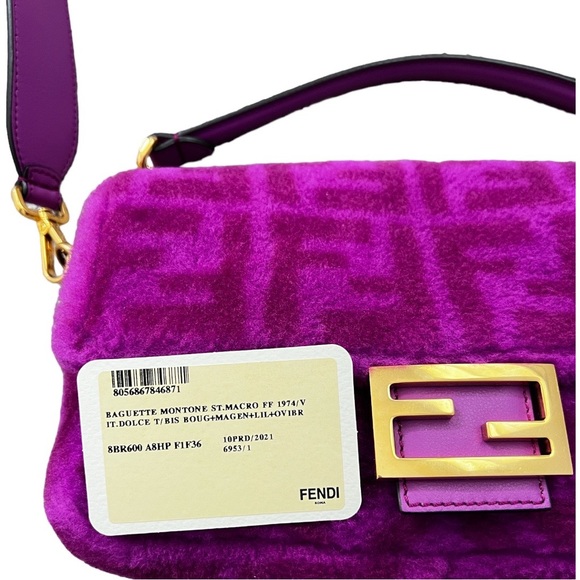 FENDI pink shearling zucca two straps baguette - Picture 4 of 6